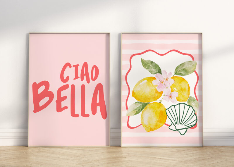 ciao bella italian nursery wall art, lemon wall art, trendy coastal nursery printables